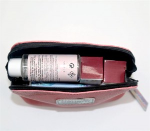 Hot Sale Soft PU Makeup Bag Geranium Pink Lychee Pattern Square Shape Water-based PU Women Cosmetic Bag