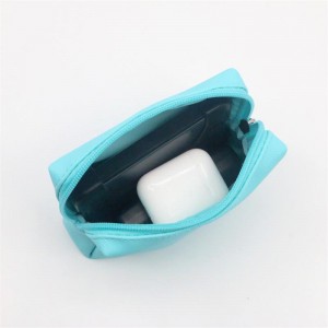Pure Sky Blue Succinct Style Square Shape Water-based PU Cosmetic Pouch Waterproof Unisex PU Cosmetic Bag