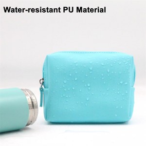 Pure Sky Blue Succinct Style Square Shape Water-based PU Cosmetic Pouch Waterproof Unisex PU Cosmetic Bag