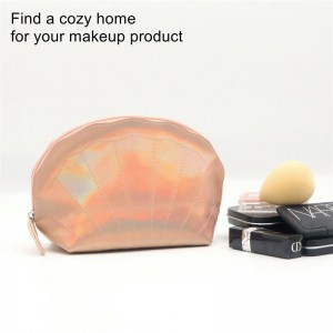 Custom Design Trendy Shell-Shape Glossy Plum Blossom Pink Water-based PU Cosmetic Bag