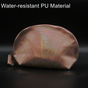 Custom Design Trendy Shell-Shape Glossy Plum Blossom Pink Water-based PU Cosmetic Bag