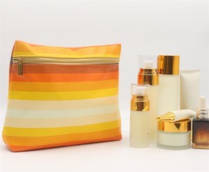 Colourful Makeup Bag Striped Pattern Orange Shades Soft Water-based PU Cosmetic Bag