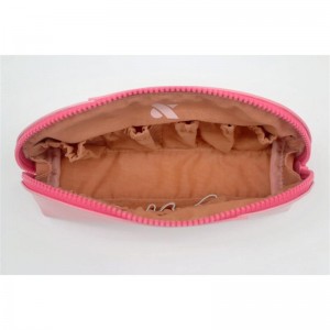 Popular Waterproof PU Makeup Pouch Long Shell-Shape Gossamer Pink Girlie Colors Stitching Waterproof PU Cosmetic Bag