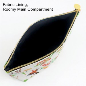 2022 Spring Newest Arrival Lifelike Flowers and Birds Pattern on Snow White Ground Water-based PU Cosmetic Bag