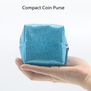 Fashion Plump Coin Purse Glitter Blue PU Makeup Pouch Waterproof PU Cute Cosmetic Pouch