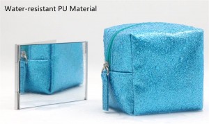 Fashion Plump Coin Purse Glitter Blue PU Makeup Pouch Waterproof PU Cute Cosmetic Pouch