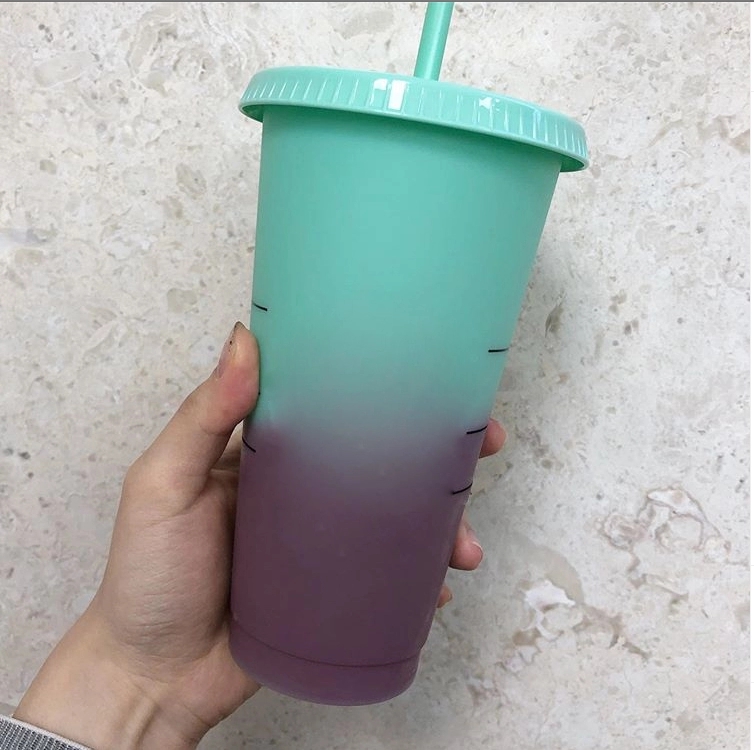 24oz Plastic Color Changing Cup PP Temperature Sensing Magic Drinking Cup  With Lid And Straw Candy Colors Reusable Coffee Mug From V_fashionlife,  $2.81