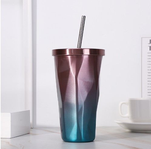 Creative Travel Thermos Stainless Steel Coffee Cup with Straw