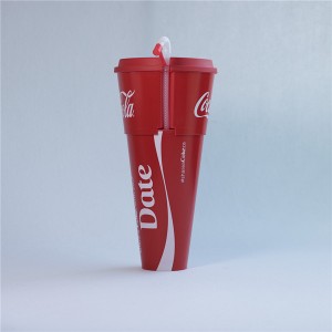 Charmlite 1000ml two in one 2-1 pp plastic drinking cup customize hard pp cup with snack bowl and straw