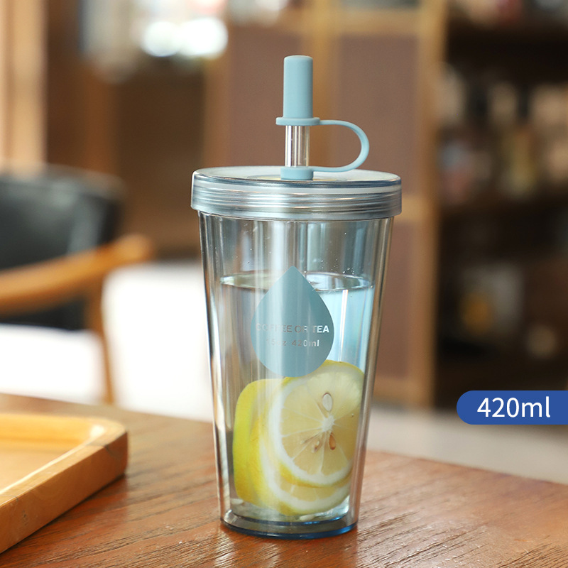 Reusable Plastic Straw Cup With Lid Water Cold Cups with straw Water  Drinking Cup Juice tumblers