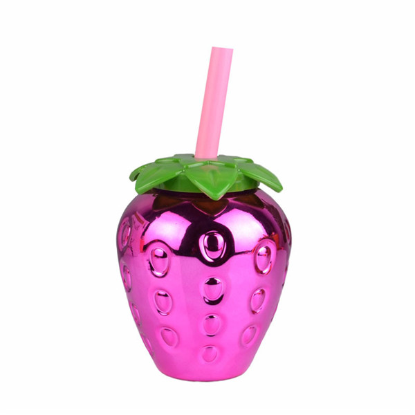 Summer Strawberry Plastic Mason Jar Cup with Straw, 16oz