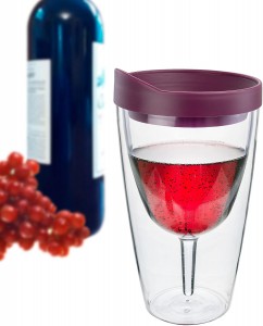 Amazon best seller 10oz plastic wine glass transparent wine tumblers double wall insulated wine cups with lid