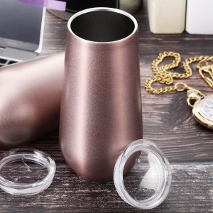 6oz mini double wall stemless wine glass, stainless steel vacuum insulated Champagne Flutes Wine Tumbler with lid