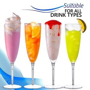 Disposable 6 oz One Piece Stemmed Plastic Wine Glasses Plastic Champagne Flutes for Weddings and special Celebrations 