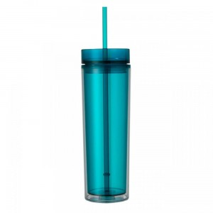 Acrylic PS Tumblers with Lids and Straws Skinny 16oz Double Wall Plastic Tumblers Reusable Cup With Straw