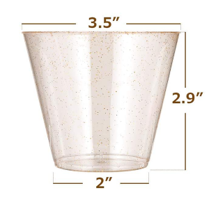 Charmlite 9oz Glitter Plastic Disposable Gold Clear Plastic Tumblers for Wedding, Thanksgiving, Christmas Party