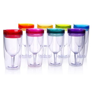 OEM/ODM Factory Biodegradable Disposable Glasses - 10oz BPA Free Portable Wine Glass,double wall wine cup with drink-through lid, Double Wall Insulated plastic Wine Glass Tumbler – Charmlite