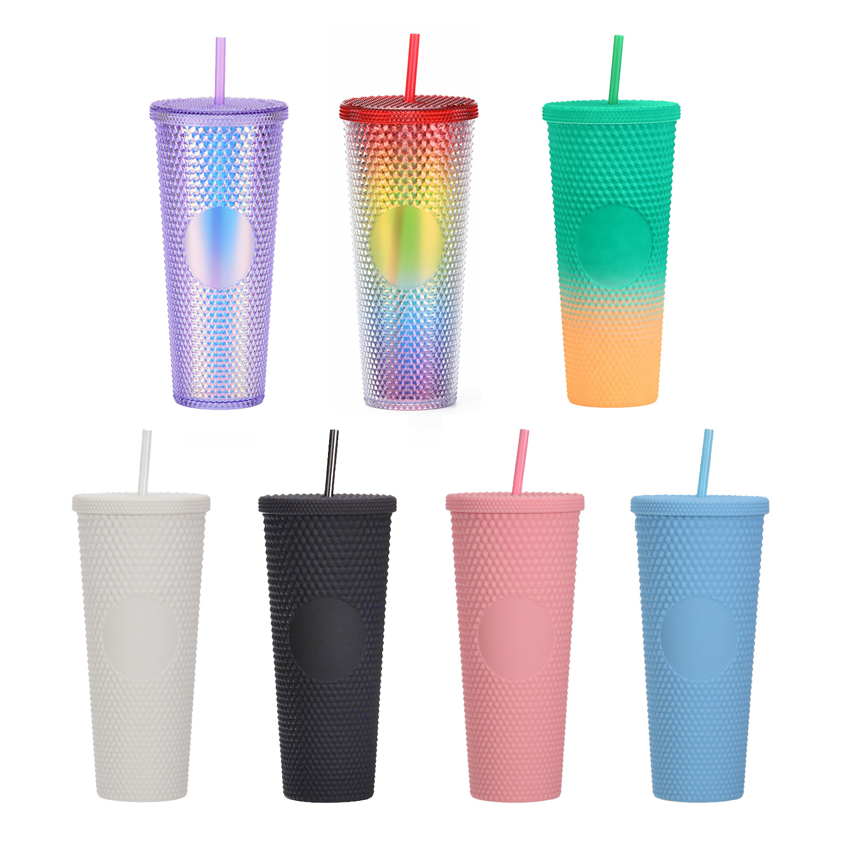 Factory Price For Double Layer Glass Coffee Cups - Custom Double Wall Studded Tumbler Cups With Straw – Charmlite
