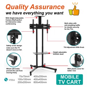 Reliable Supplier Nb Avf1500-50-1p to France Aluminum Alloy 32~65 Inch TV Mount Flat Panel Trolley LED LCD Plasma TV Cart 360° Swivel Floor Stand TV Trolley Cart