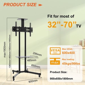 High-Quality Rolling Tv Cart Factories –  Adjustable Height TV Stand on Wheels – CHARM-TECH