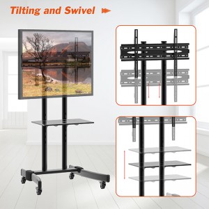 Wholesale Cost-Effective Aluminum Height Adjustable Rolling TV Cart Mobile Floor Stand with Locking Casters