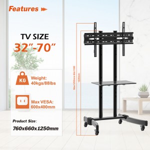 Wholesale Cost-Effective Aluminum Height Adjustable Rolling TV Cart Mobile Floor Stand with Locking Casters