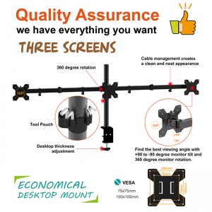 Wholesale Dealers of Customized Pole Mount Triple-Screen Height Adjustable Monitor Arm Stand for Office Computer Desk