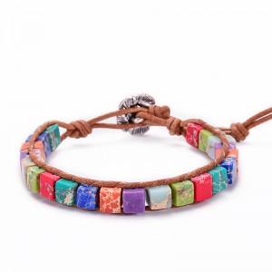 Square natural stone beads handmade bracelet for women B102