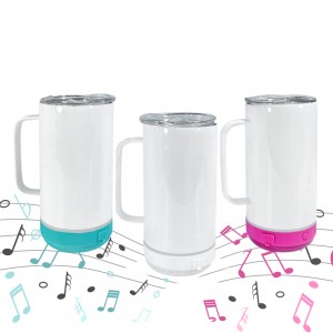 Wholesale 14oz Sublimation Speaker Tumbler Wireless Stainless Steel Music Cup Straight Sublimation Blanks Tumbler With Handle