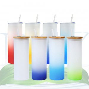 Wholesale 16oz 20oz 25oz colored frosted gradient sublimation glass tumbler with lid and straw