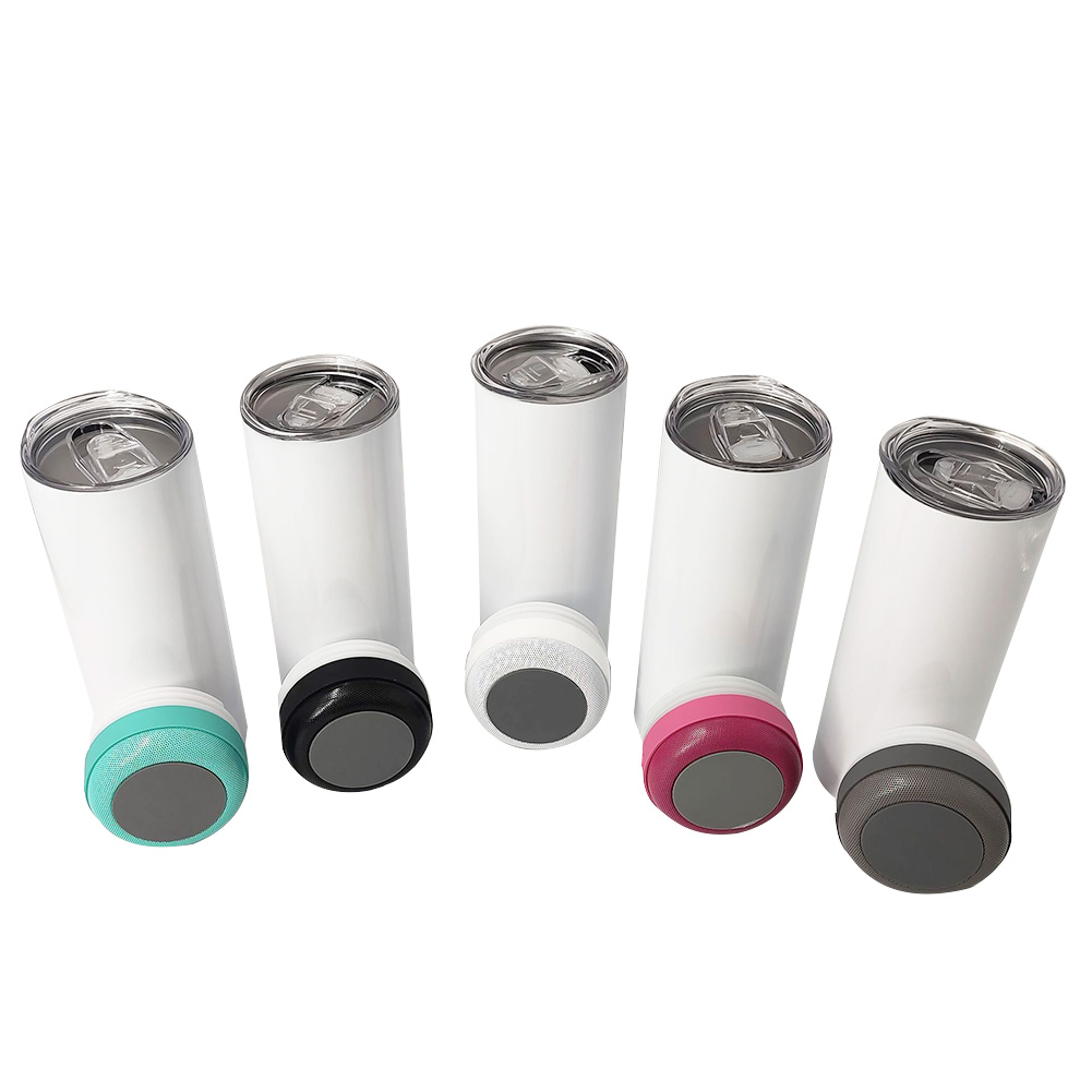 New Design 4 in 1 16oz Straight Skinny Stainless Steel Insulated Slim Sublimation Can Cooler with Speaker