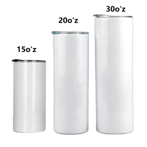 15oz 20oz 30oz Wholesale Stainless Steel Straight Tumbler White Sublimation Blanks with plastic straw
