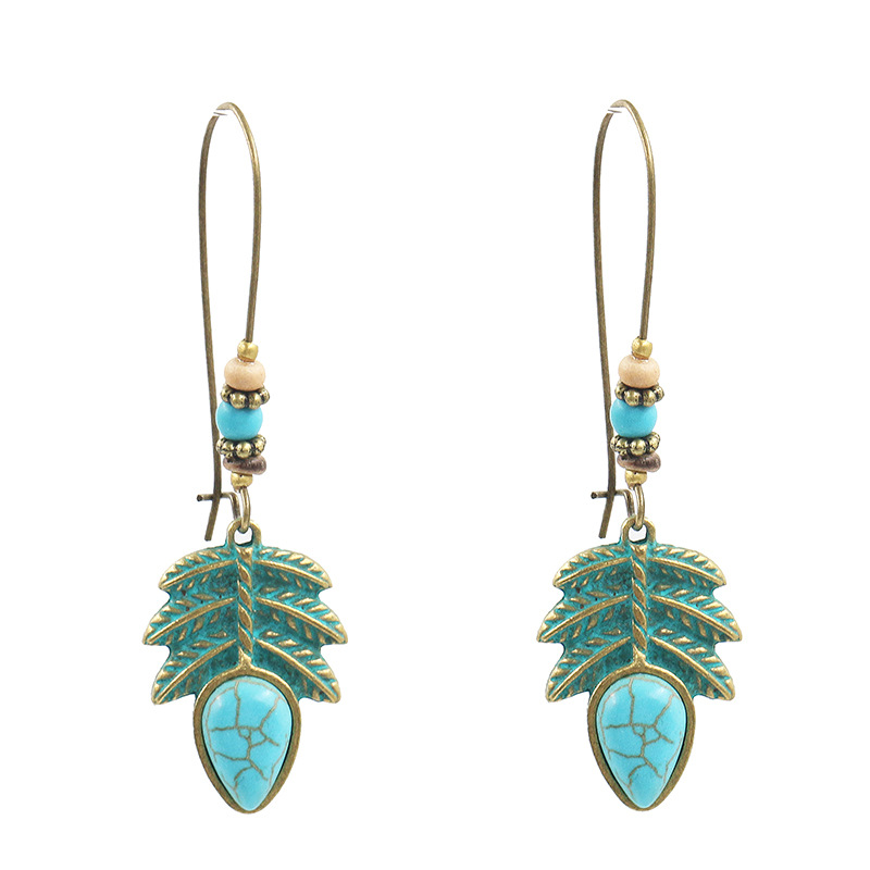 Antique Bronze Dangle Drop Earrings with Turquoise waterdrop earring, bohemian unique dangling minimalist modern light weight earrings E105