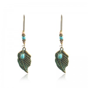 Antique Bronze Dangle Drop Earrings with Turquoise earring, bohemian unique dangling minimalist modern light weight earrings E125