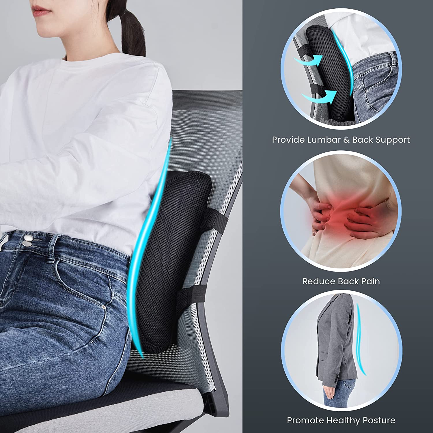 Ergonomic Back Cushion for Office Chair and Car Seat