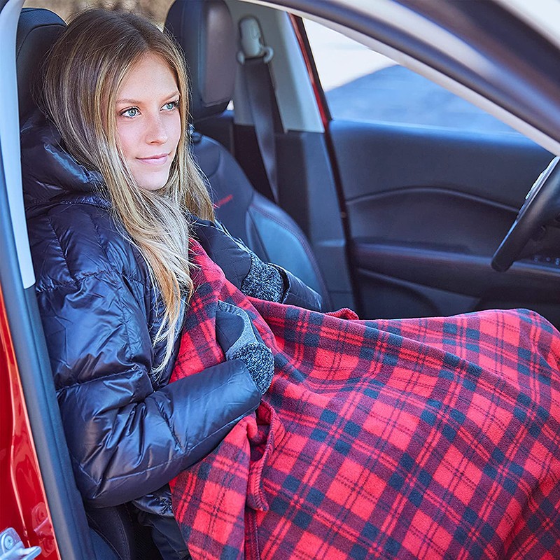 Soft Red Plaid Heating Blanket with Safety Features