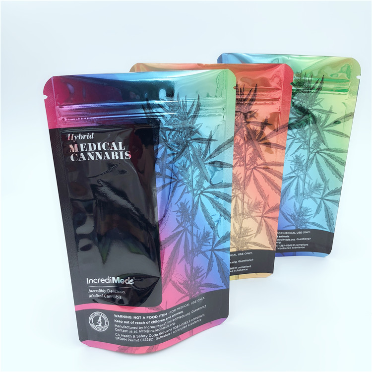 Custom 3.5g Rainbow Plastic Holographic Myra bag for food storage