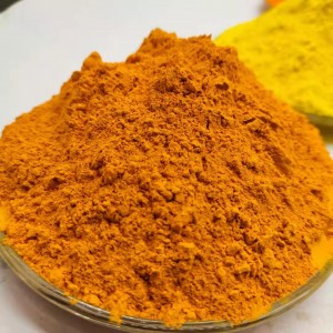 Iron oxide yellow pigment for tinting ceramic granule asphalt cement