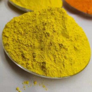 Iron oxide yellow pigment for tinting ceramic granule asphalt cement