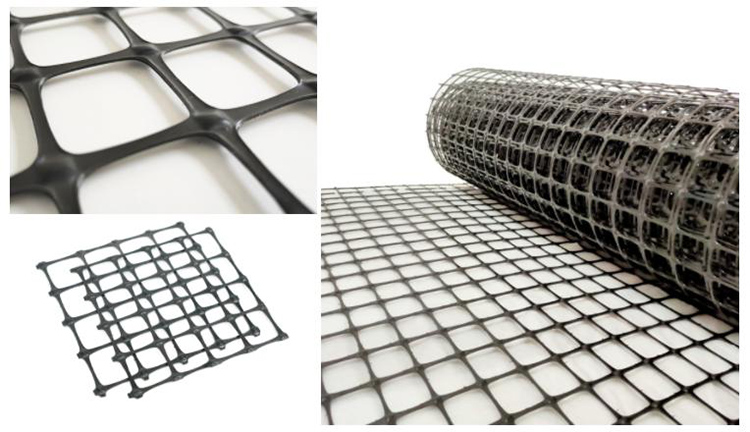 What kind of construction is biaxially oriented plastic geogrid suitable for?
