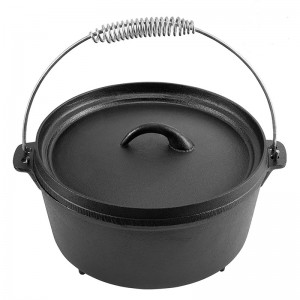 Cast Iron Dutch Oven Pre-seasoned Pot with Lid Lifter Handle, 5 Quart Camp Cookware Pot with Silicone Handles for Camping Cooking, BBQ, Basting, or Baking, Black Cast Iron
