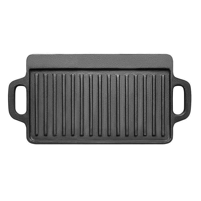 1-Piece 13 x 8 inch Cast Iron Griddle Plate | Reversible Cast Iron Grill Pan | Double Sided Used On Single Burner | Non -Coating Pre-Seasoned | Versatile Baking Cast Iron Grill