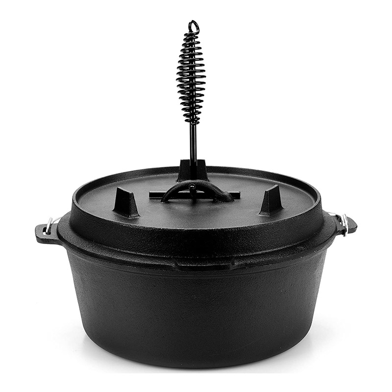 Quart Pre-Seasoned Cast Iron Dutch Oven with Lid and Lid Lifter Tool Outdoor Deep Camp Pot