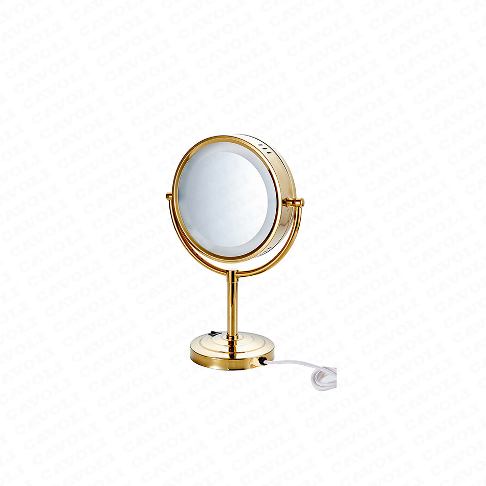 China Cheap price Matt Black Brass Magnifying Mirror - MM1132-Gold Double Sides Vanity Led Lighted Tabletop Metal Portable Magnifying Makeup Mirror – Cavoli