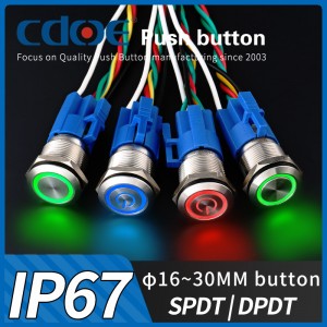 16mm 1no1nc 5 Pins Stainless Steel Ring Led 12v Momentary Push Button Switch