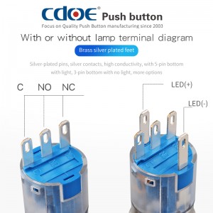 Latching 16mm push button metal ip67 spdt switch symbol power for machine tool equipment