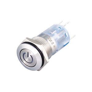 China OEM 16mm Power Symbol Light LED 5 Pins Flat 12V on off Switches Metal Waterproof Momentary Push Button