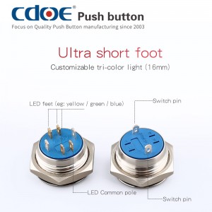 Micro Travel Metal 19mm Ip67 Stainless Steel push button Switches With Ring Led