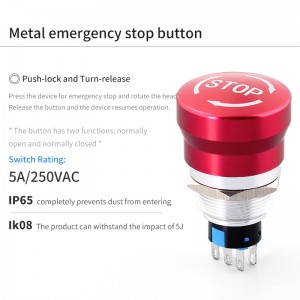 Emergency Stop Button 16mm Lock Red Head Stop White Arrow Metal Push Switch