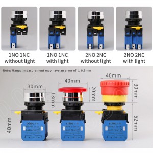20a High Current Waterproof Momentary 1no1nc 2no2nc Flat Round Head 22mm Plastic Switch With Lights